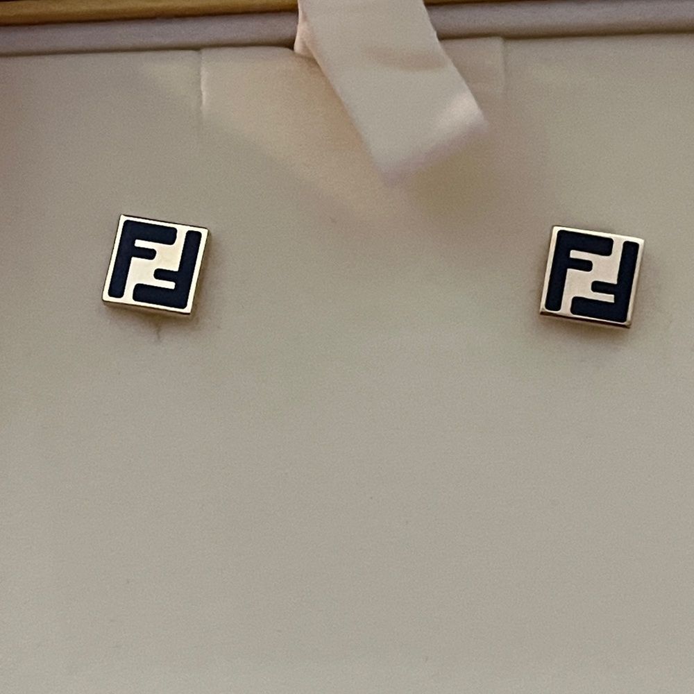 Fendi Black and Gold Square studs
